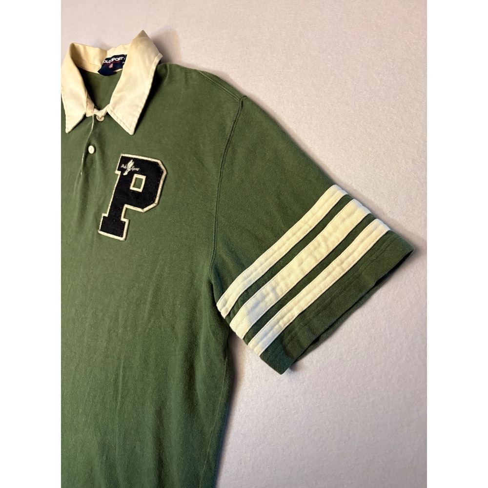 Vintage Polo Sport Ralph Lauren 67 P Wing Varsity Patch Green Rugby Shirt XXL - Picture 3 of 10